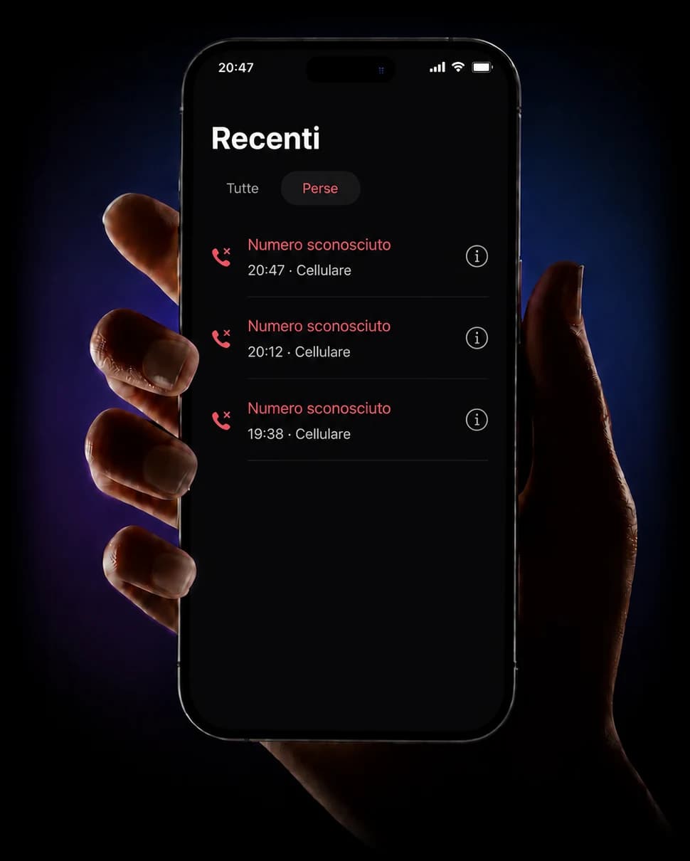 Schermata di un telefono con le chiamate perse di Arya.