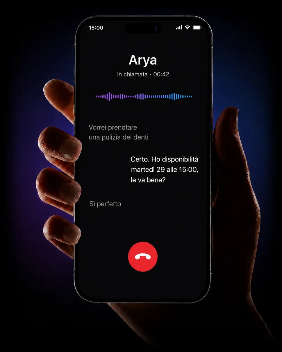 Schermata di una conversazione tra Arya e un cliente.